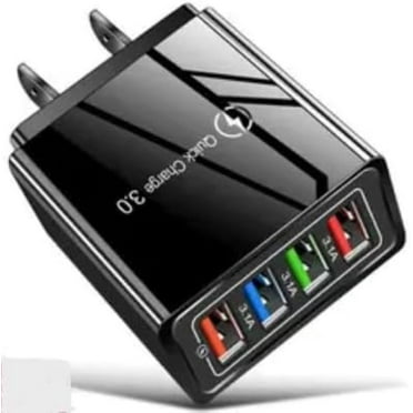 RDRKR 4 USB Multi Port Quick Charge Plug In Wall Charger Compatible with Android/IOS Phones Tablets(Black)