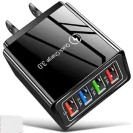 RDRKR 4 USB Multi Port Quick Charge Plug In Wall Charger Compatible with Android/IOS Phones Tablets(Black)