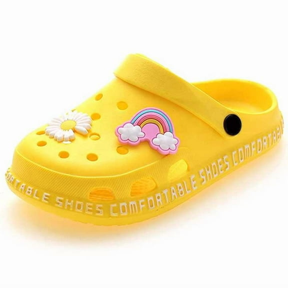 RDRKR Boys Girls Kids Cartoon Cute Garden Clogs Children Slippers Water Beach  Indoor Outdoor Yellow Size 10.5