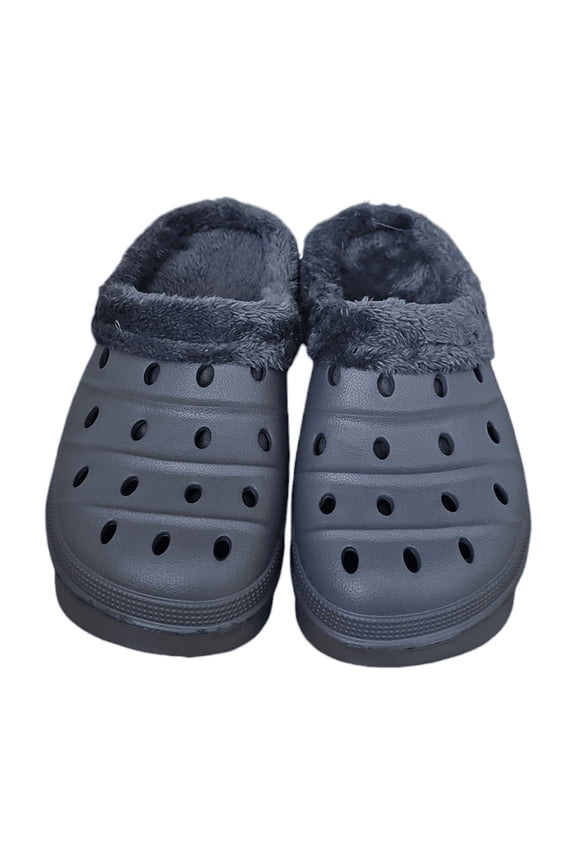 Casual Clogs with Plush Lining, Mid Heel Chunky Closed Toe, Gray, Size 42 EU, Men's Size 9 US