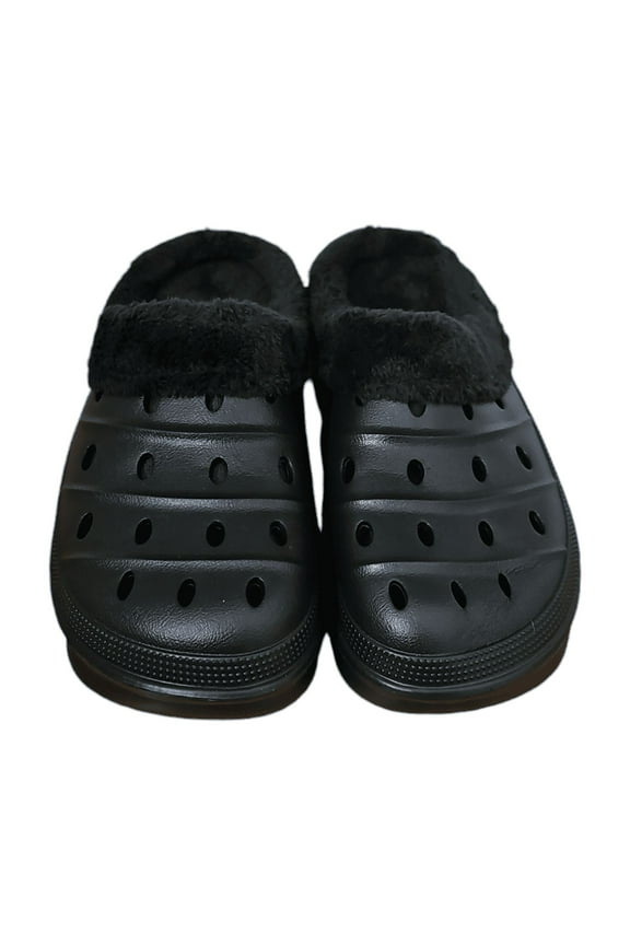 Clogs with Plush Lining, Black, Mid Heel Chunky Closed Toe, Size 44 EU, Men's 10.5/11 US