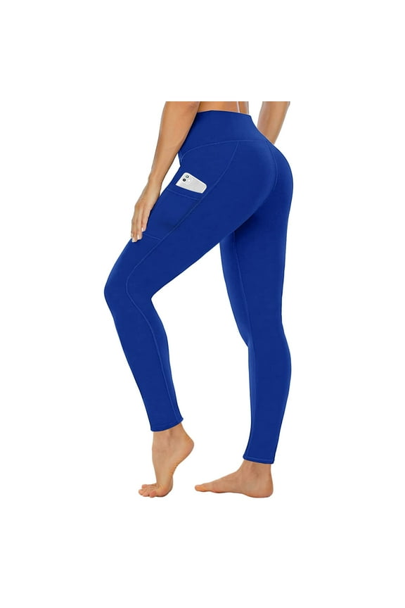 Women's High Waist Leggings with Pockets, Blue S/M