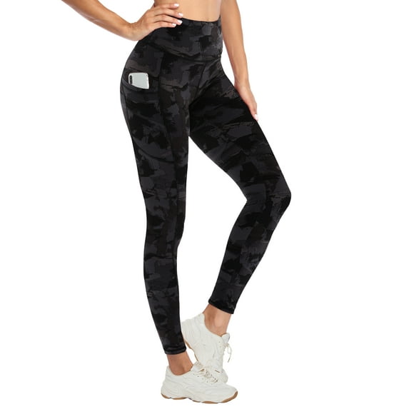 RDRKR Women's High Waist Winter Leggings with Pockets Yoga Workout Black Printing XXL
