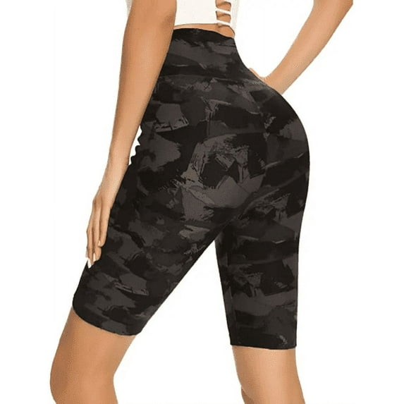 RDRKR Workout Polyester Fitness Yoga Womens High Waist Short Leggings Tummy Control Tight Biker Shorts for Running Cycling( 2XL Black Printing)