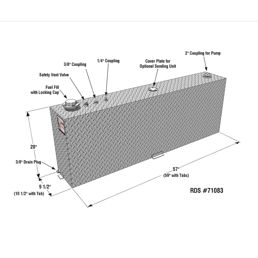 RDS MFG INC 71083 Rectangular Auxiliary/Transfer Fuel Tank - 45 Gallon Capacity
