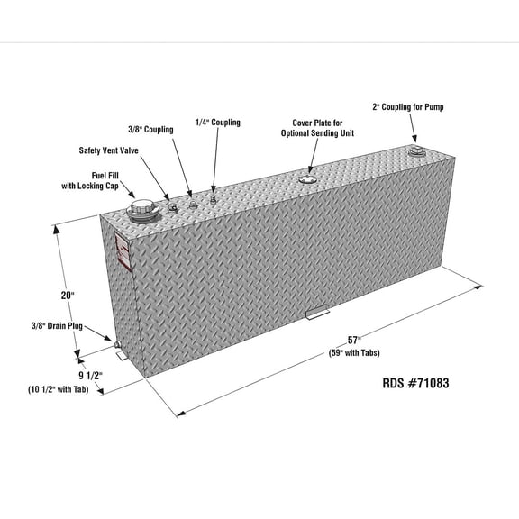 RDS MFG INC 71083 Rectangular Auxiliary/Transfer Fuel Tank - 45 Gallon Capacity