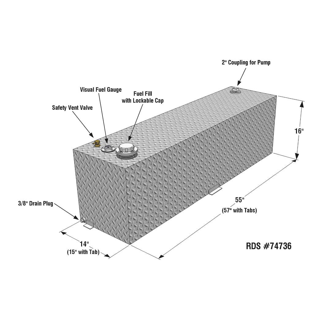 RDS Tanks 74736 Diesel/ Gasoline Liquid Transfer Tank 50 Gallon Rectangular