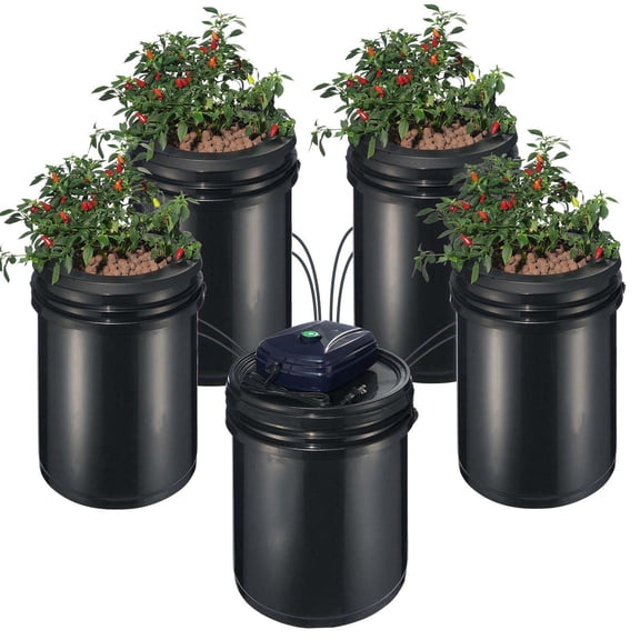 RDWC Hydroponic System 4 Bucket 5 Gal Deep Water Culture Grow Kit - Vegetables, Fruits, Flowers - Top Drip Irrigation & Air Pump