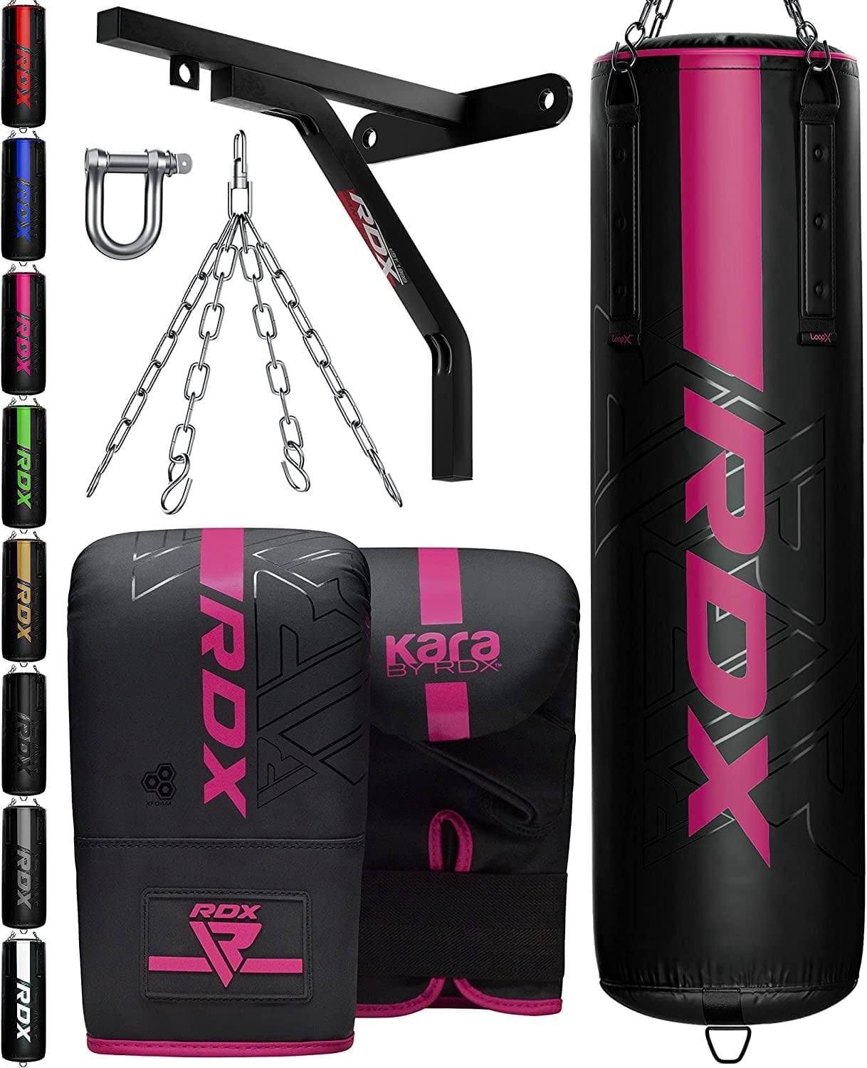 RDX 4PC Punching Bag Anti Swing Heavy Filled Set, Non Tear Maya Hide Leather Adult Bag with Ceiling Hook Punching Gloves Chain, Kickboxing Boxing MMA Muay Thai Karate Training, 60 lb, 80 lb