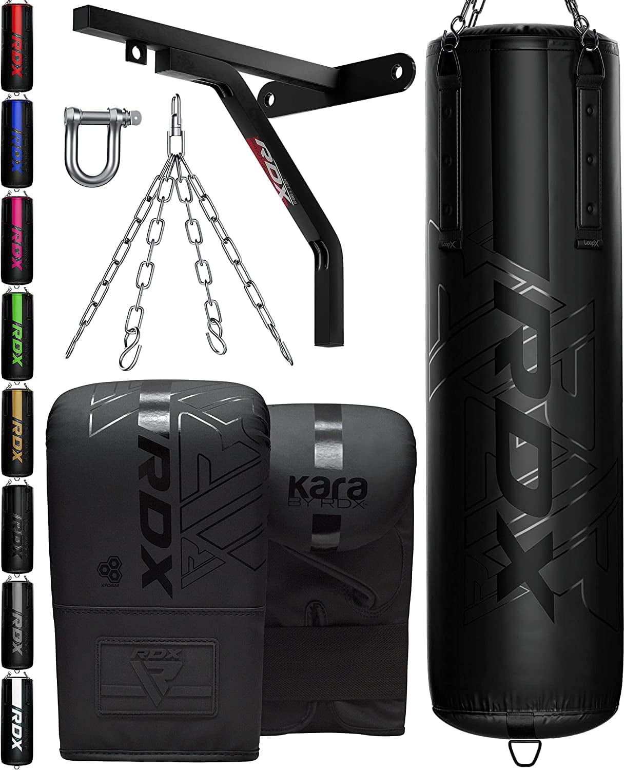 RDX 8PC Punching Bag Anti Swing Heavy Filled Set, Non Tear Maya Hide Leather Adult Bag with Ceiling Hook Punch Gloves Chain, Kickboxing Boxing MMA Muay Thai Karate Training Workout, 60 lb, 80 lb