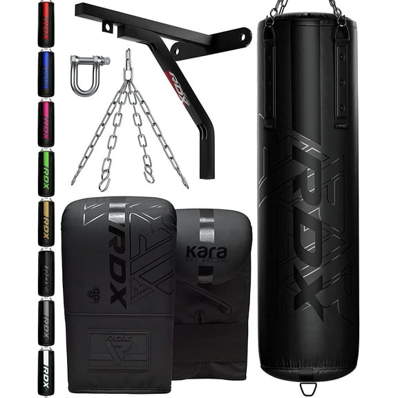 RDX 8PC Punching Bag Anti Swing Heavy Filled Set, Non Tear Maya Hide Leather Adult Bag with Ceiling Hook Punch Gloves Chain, Kickboxing Boxing MMA Muay Thai Karate Training Workout, 60 lb, 80 lb