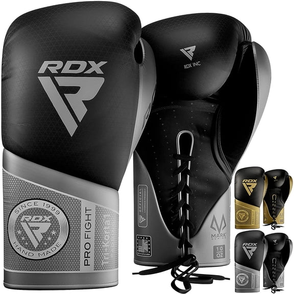 RDX Boxing Gloves for Fighting Muay Thai Mitts, Maya Hide Leather Mark PRO Lace-Up Training Glove for Sparring, Kickboxing, Punch Bags, Focus Pads and Double End Ball Punching