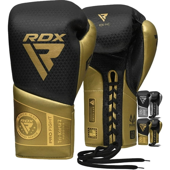 RDX Boxing Gloves for Fighting Muay Thai Mitts, Maya Hide Leather Mark PRO Lace-Up Training Glove for Sparring, Kickboxing, Punch Bags, Focus Pads, Thai Pad, Double End Ball Punching