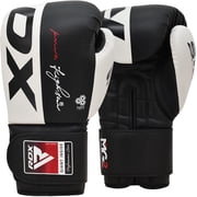 RDX Boxing Gloves , Leather Mitts, Kickboxing Fighting, Black/White, 12OZ