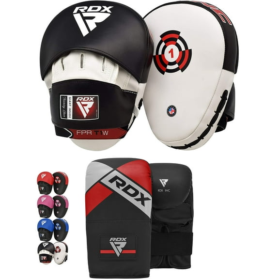 RDX Boxing Gloves and Pads Set, Maya Hide Leather Hook and Jab Curved Focus Mitts Punching Gloves for MMA, Muay Thai, Kickboxing Coaching, Martial Arts, Hand Target Strike Shield