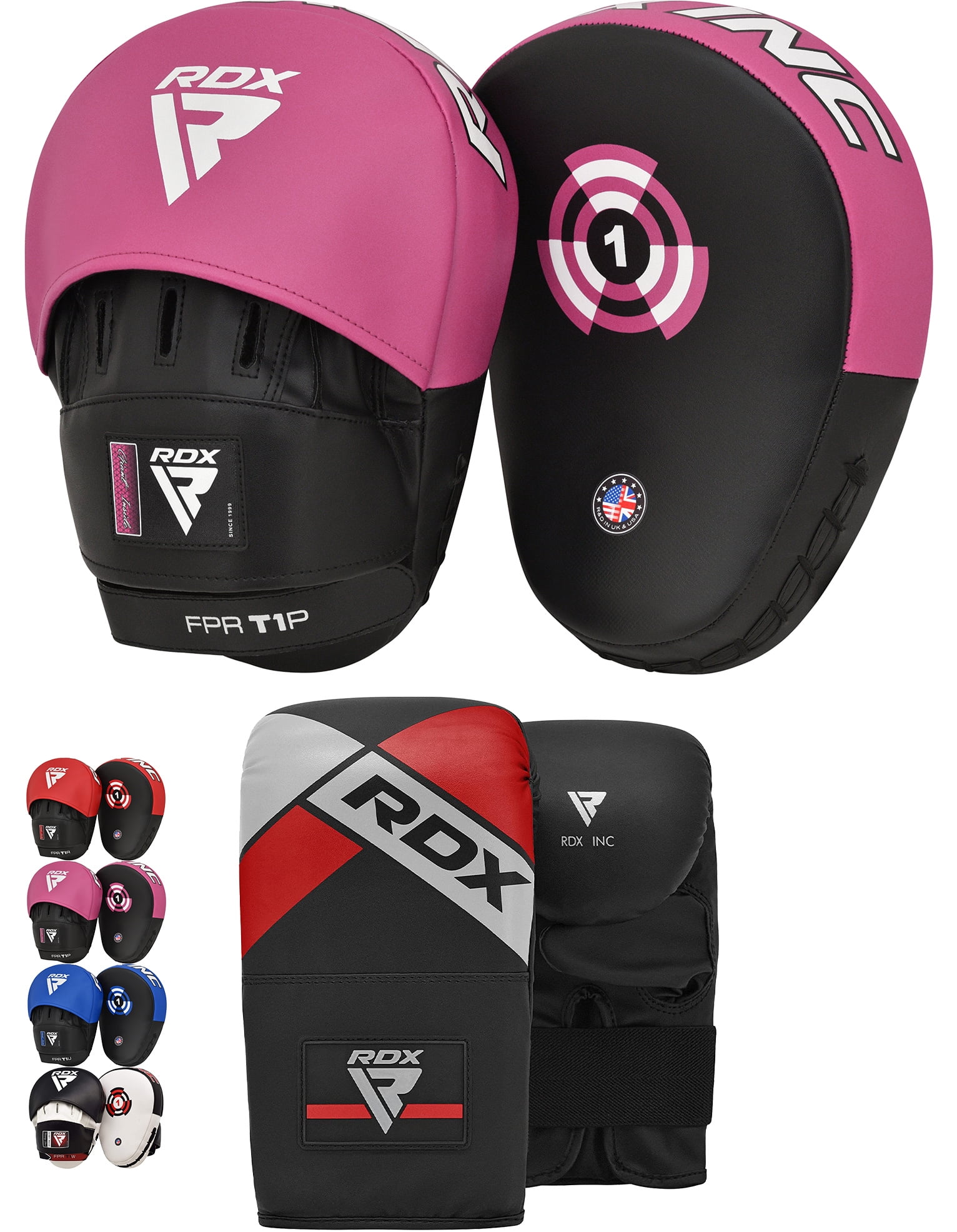 RDX Boxing Gloves and Pads Set, Maya Hide Leather Hook and Jab Curved Focus Mitts Punching Gloves for MMA, Muay Thai, Kickboxing Coaching, Martial Arts, Hand Target Strike Shield