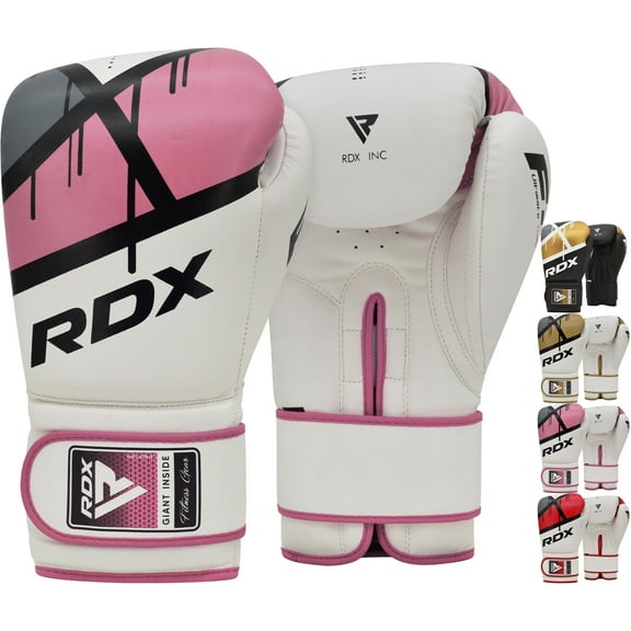 RDX F7 Leather Boxing Gloves for Men Women, Unisex Sparring Muay Thai Gloves for Punching Bag with Ventilated Palm, Golden, 16oz