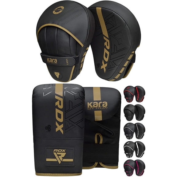 RDX Boxing Pads and Bag Gloves Set, Maya Hide Leather KARA Hook and Jab Training Pads, Curved Focus Mitts for MMA, Muay Thai, Kickboxing Coaching, Martial Arts, Punching Hand Target Strike Shield