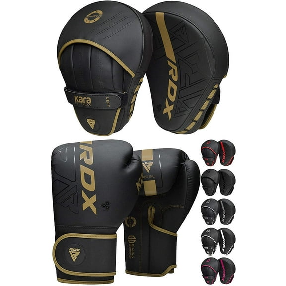 RDX Boxing Pads and Gloves Set, Maya Hide Leather KARA Hook and Jab Curved Focus Mitts with Punching Gloves for MMA, Muay Thai, Kickboxing Coaching, Martial Arts.