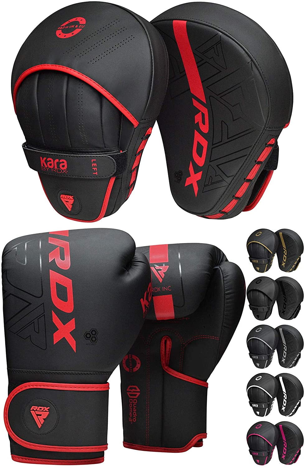 RDX Boxing Pads and Gloves Set, Maya Hide Leather KARA Hook and Jab