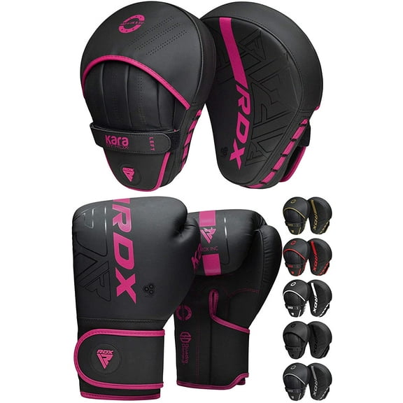 RDX Boxing Pads and Gloves Set, Maya Hide Leather KARA Hook and Jab Curved Focus Mitts with Punching Gloves for MMA, Muay Thai, Kickboxing Coaching, Martial Arts.