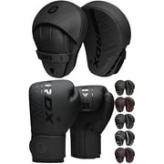 RDX Boxing Pads and Gloves Set, Maya Hide Leather KARA Hook and Jab Curved Focus Mitts with Punching Gloves for MMA, Muay Thai, Kickboxing Coaching, Martial Arts.
