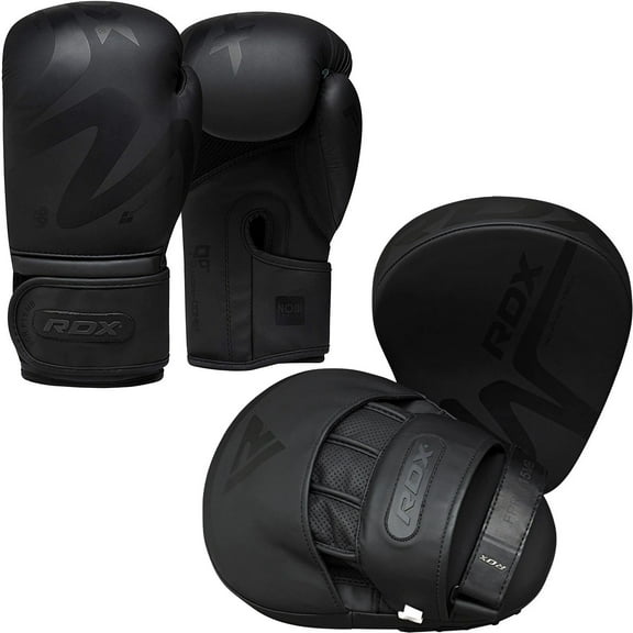RDX Boxing Pads and Gloves Set, Convex Skin Leather Hook and Jab Target Focus Mitts Black 16oz