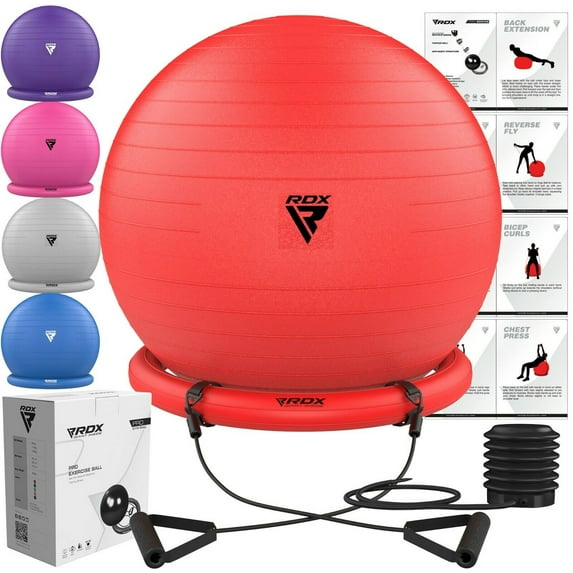 RDX Exercise Ball with Stability Ring Anti-Burst PVC Material with Quick Pump, Yoga, Supports 250kgs