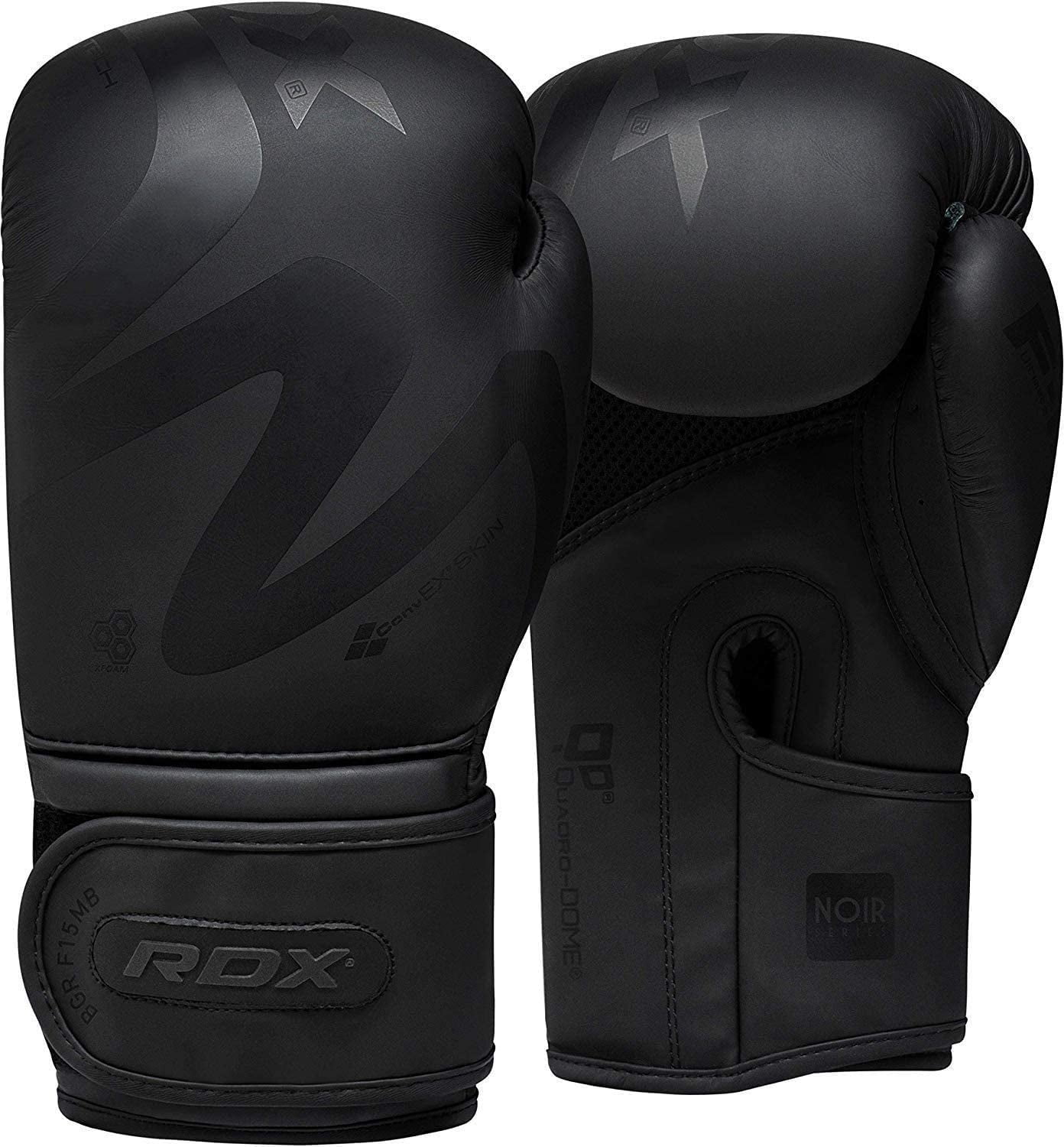 RDX F15 Boxing Muay Thai Kickboxing Training Gloves, Maya Hide Leather, Ventilated Palm - Matte Black - 12 oz