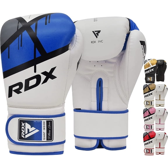 RDX F7 Leather Boxing Gloves for Men Women, Unisex Sparring Muay Thai Gloves for Punching Bag with Ventilated Palm, Golden, 16oz