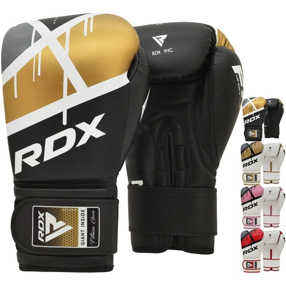 RDX F7 Leather Boxing Gloves for Men Women, Unisex Sparring Muay Thai Gloves for Punching Bag with Ventilated Palm, Golden, 16oz