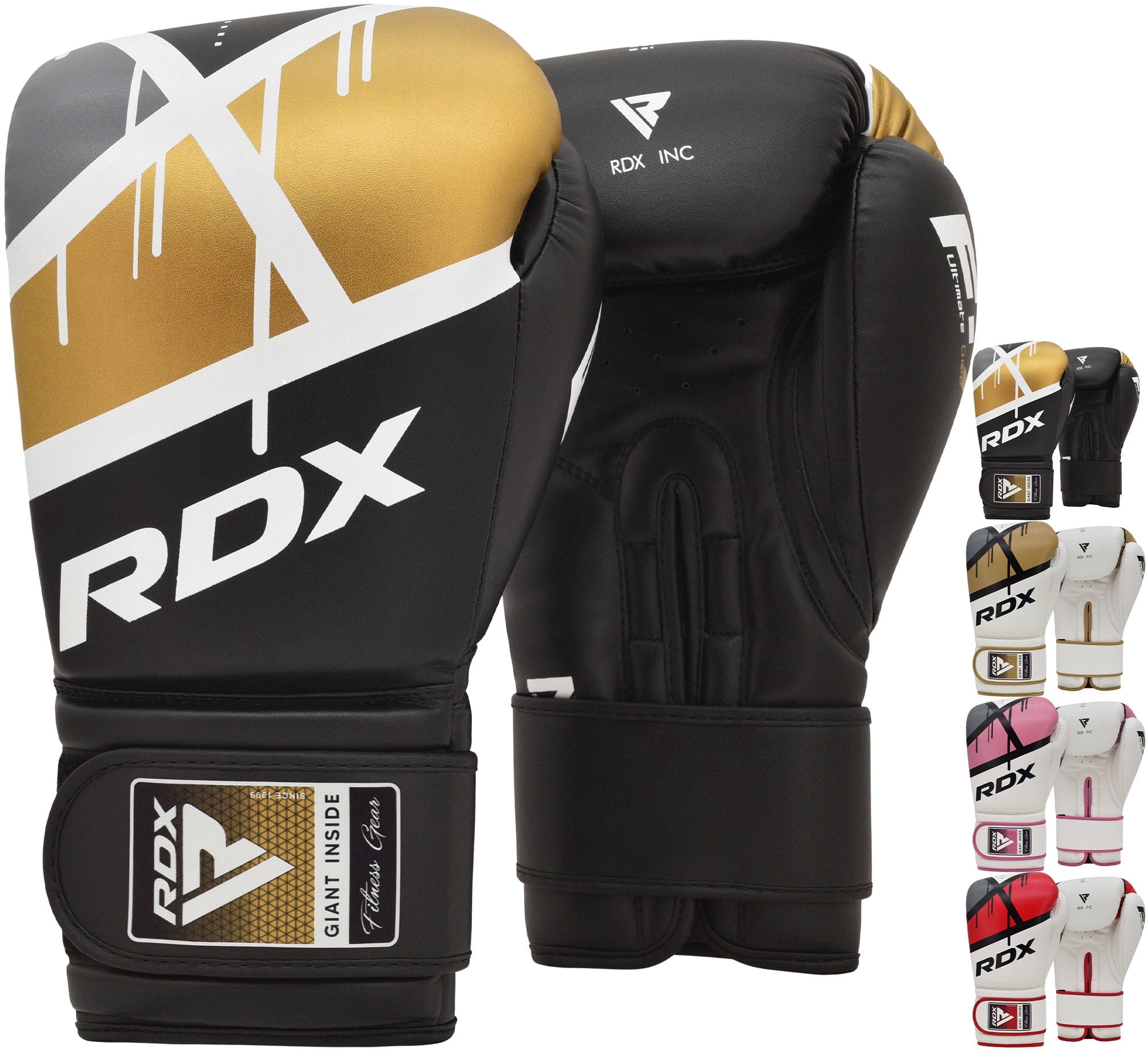 RDX F7 Leather Boxing Gloves for Men Women, Unisex Sparring Muay Thai Gloves for Punching Bag with Ventilated Palm, Golden, 16oz