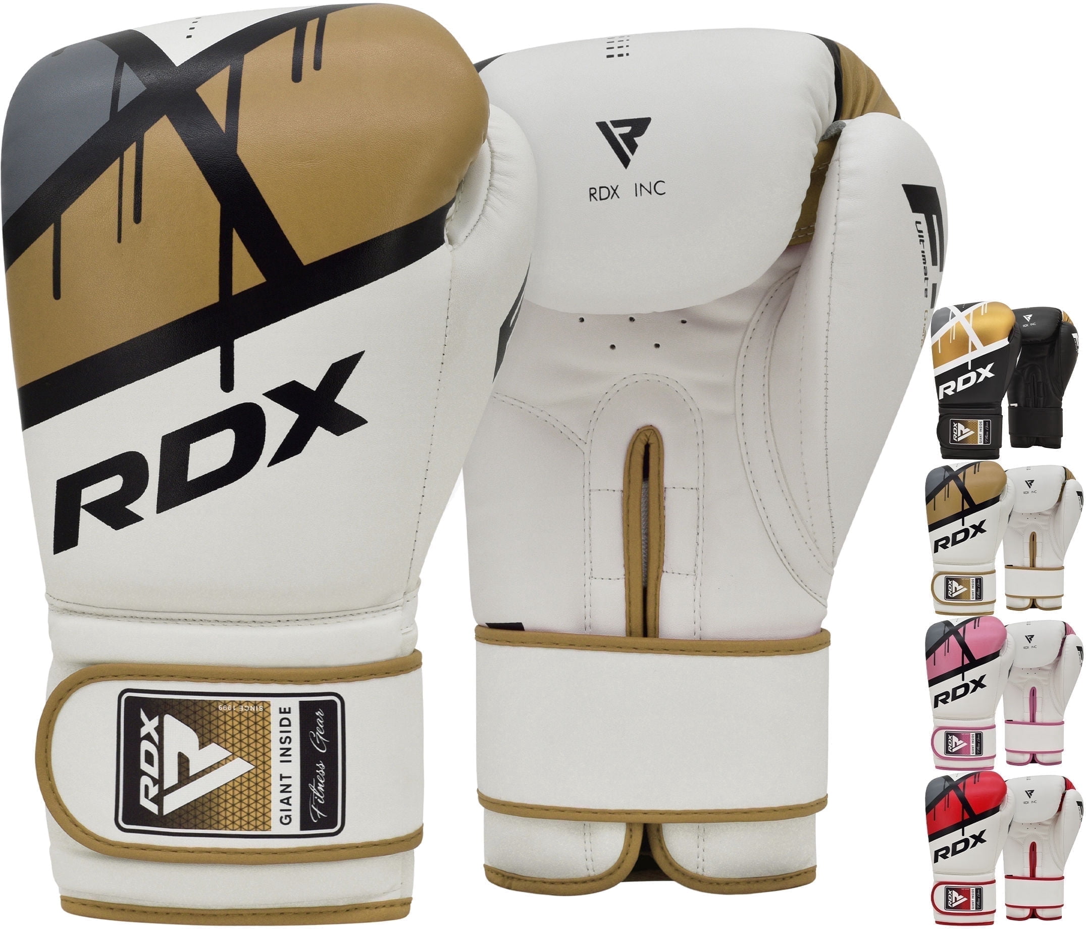 RDX F7 Leather Boxing Gloves for Men Women, Unisex Sparring Muay Thai Gloves for Punching Bag with Ventilated Palm, Golden, 16oz