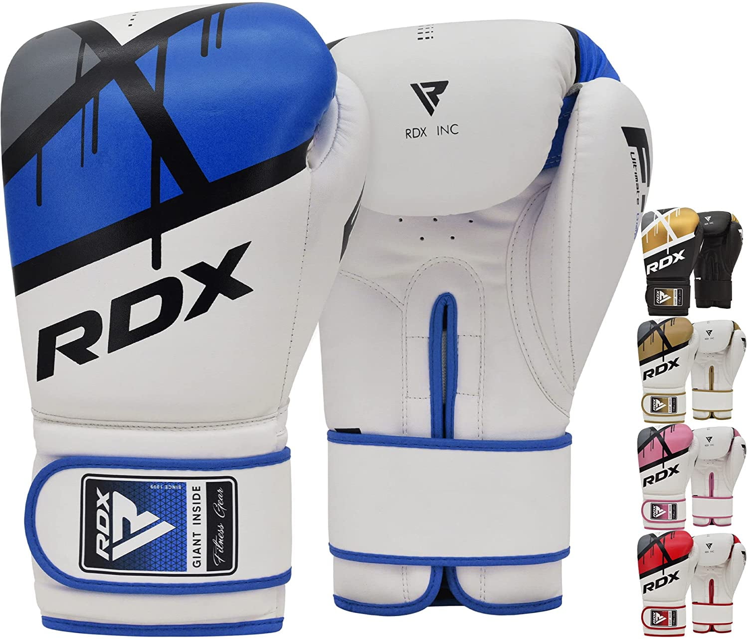 RDX Boxing Gloves Muay Thai Training Leather Sparring Punching Mitts, Blue, 8oz