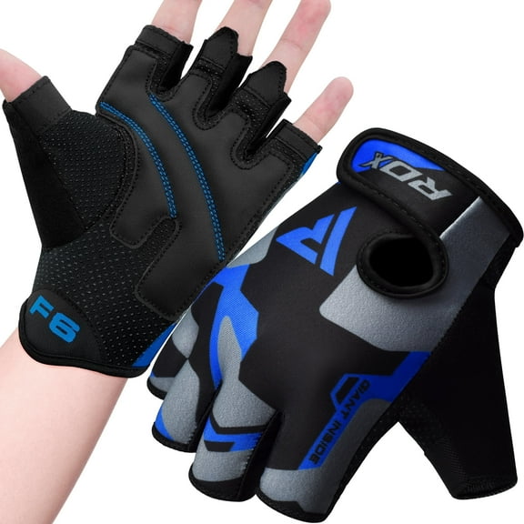 RDX Fingerless Weight Lifting Gloves Gym Workout Gloves for Men Bodybuilding Breathable Powerlifting Wrist Support Padded Palm Training Exercise, Blue, L