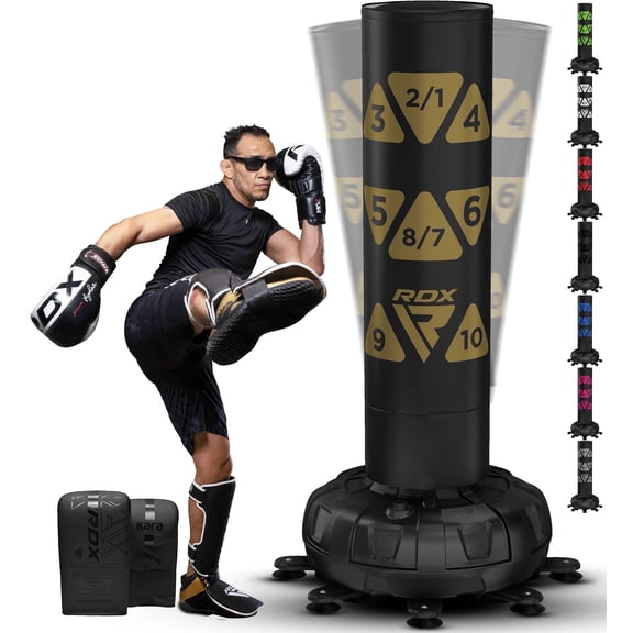 RDX Free Standing Punching Bag with Gloves, 6FT XXL Heavy Duty Adult Ronin Target Pedestal Bag Set, Golden