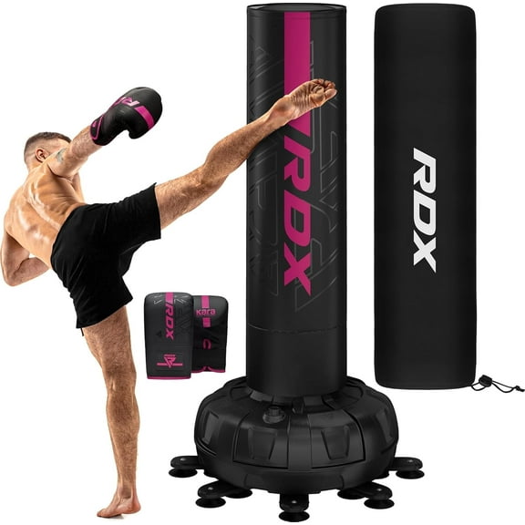RDX Freestanding Punching Bag with Gloves, 73" 6ft XXL Heavy Duty Adult Pedestal Bag,17 Suction Cup Stand Base, Free Standing Bag, Pink