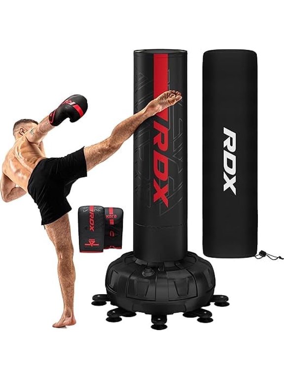 XXL 330LBS Freestanding Punching Bag with Cover & Gloves – 72” Adult Heavy Pedestal Punch Bag Set - 17 Suction Cup 8 Extended Legs Stand Base - Kick Boxing MMA Muay Thai Home Gym Fitness Training