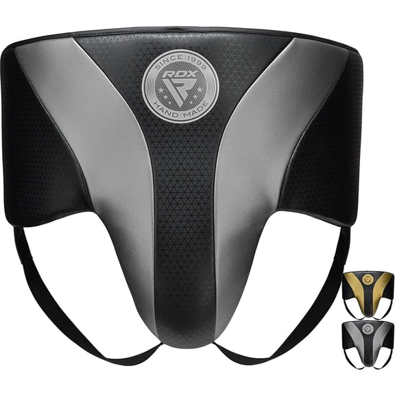RDX Groin Guard for Boxing Muay Thai MMA, Maya Hide Leather MARK PRO Men Jockstrap, Abdominal Protector, Silver, Large