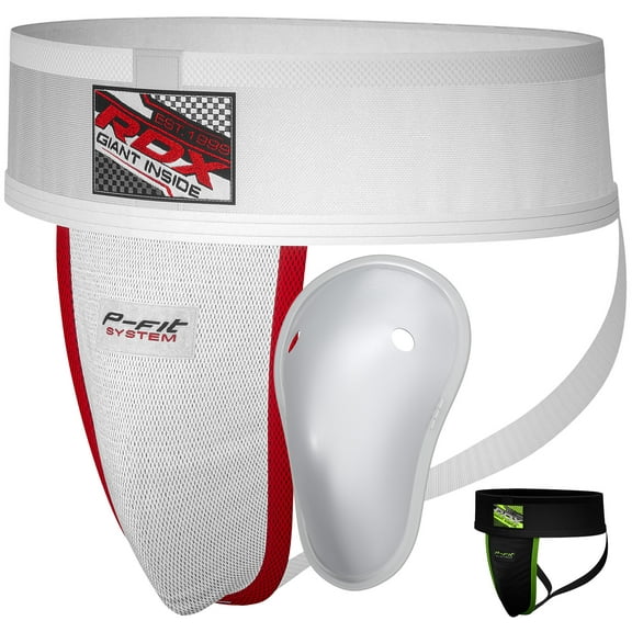 RDX Groin Protector with Cup for Muay Thai, Abdo Gear Men, White, L