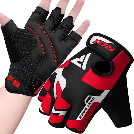 RDX Fingerless Weight Lifting Gloves Gym Workout Gloves for Men Bodybuilding Breathable Powerlifting Wrist Support Padded Palm Training Exercise, Red, XL