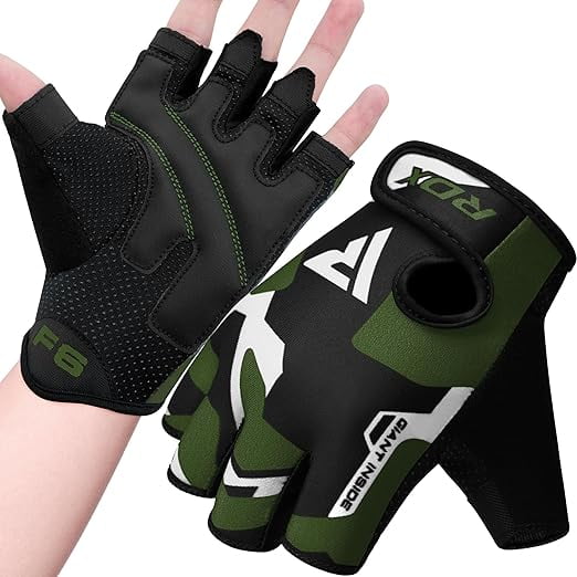 RDX Fingerless Weight Lifting Gloves Gym Workout Gloves for Men Bodybuilding Breathable Powerlifting Wrist Support Padded Palm Training Exercise, Green, XL