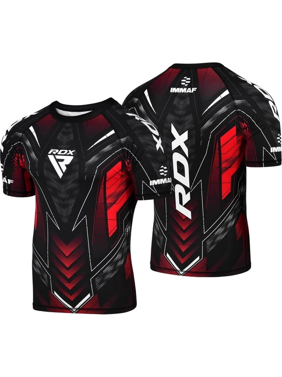 IMMAF Approved Half Sleeves Compression T-Shirt, Flexible Men Shirt for Competition Level and Training Sessions, Athletic Fit Breathable Top for MMA Muay Thai Kickboxing Sparring and Grappling
