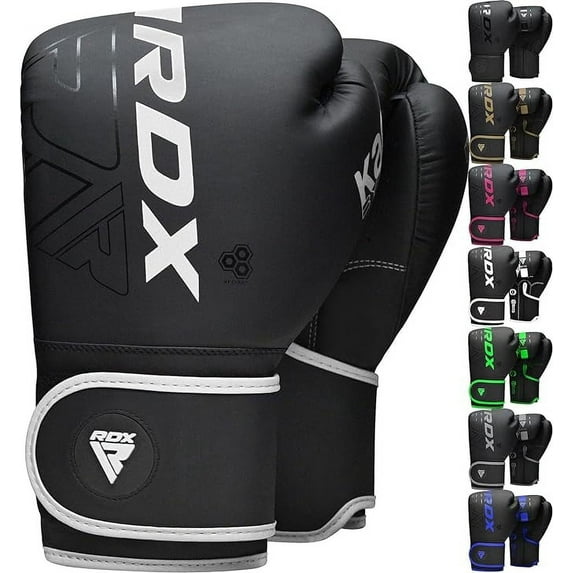 RDX Kids Boxing Gloves, Muay Thai Boxing Gloves for Kids, Maya Hide Leather Sparring Combat Gloves, KARA Patent Training Mitt, MMA, White,6oz