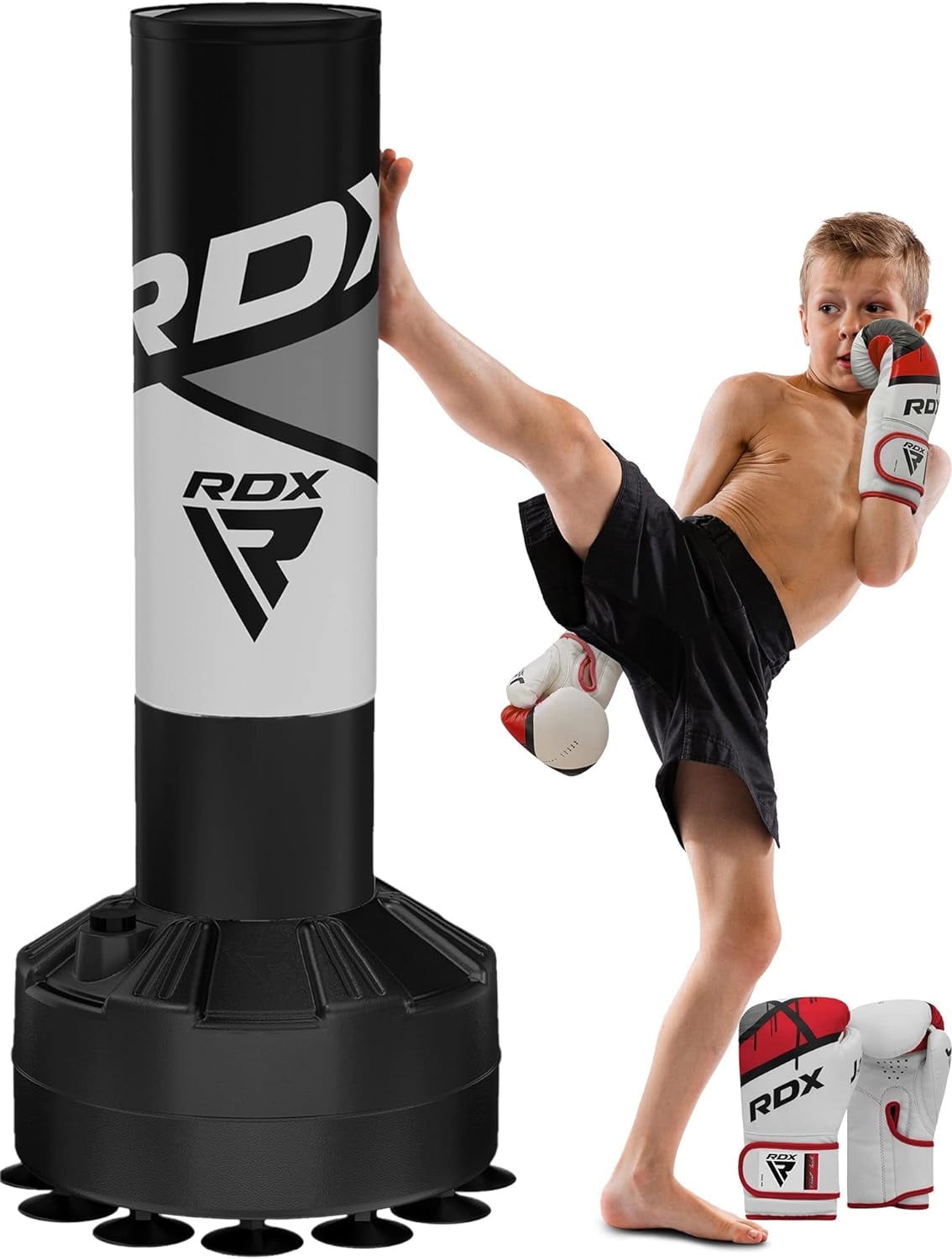 RDX Kids Punching Bag with Gloves, 4FT Heavy Duty Junior Target Pedestal Bag Set Suction Cup Stand Base Free Standing Kickboxing MMA Boxing Muay Thai Karate Home Gym Fitness Workout