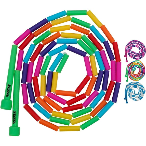 RDX Kids Jump Rope with Removable Plastic Segmented Beads, 10FT Adjustable Braided-Nylon, Anti-Slip PP Handles