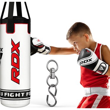RDX Kids Punching Bag with Boxing Gloves - 2ft Unfilled Leather Bag for Boxing, Kickboxing, MMA, Muay Thai & Karate Training