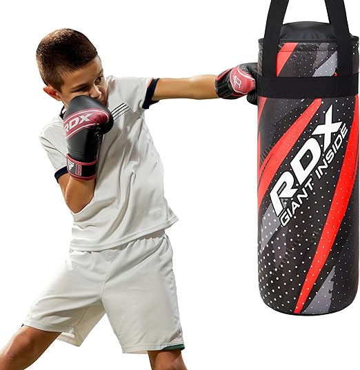 RDX Kids Punching Bag and Gloves for Boxing, Filled Heavy Bag Set for Youth Kickboxing, Red,2FT
