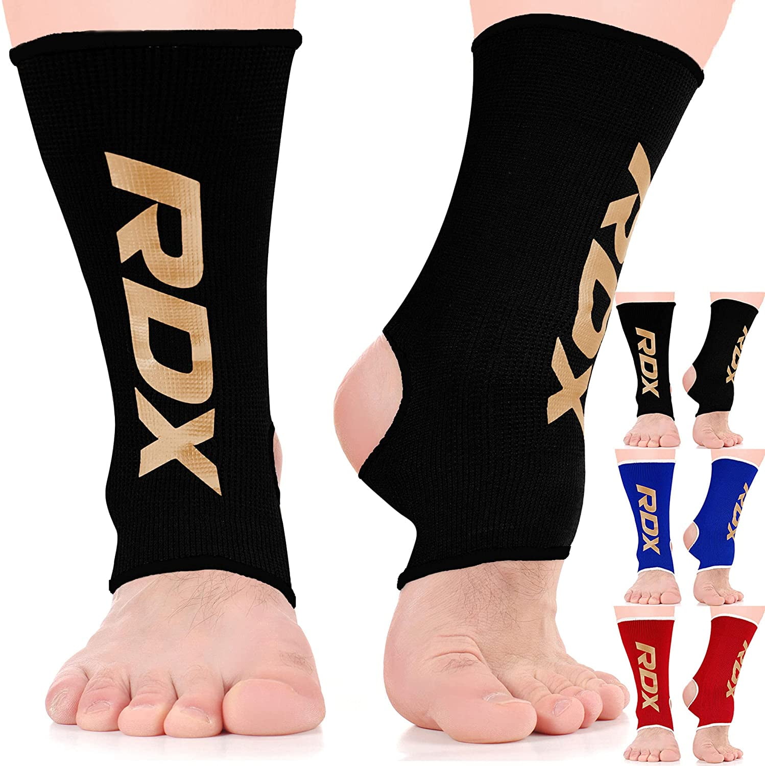 RDX MMA Ankle Support Brace for Muay Thai, Elasticated Foot Sleeve Guard,  Black, M 