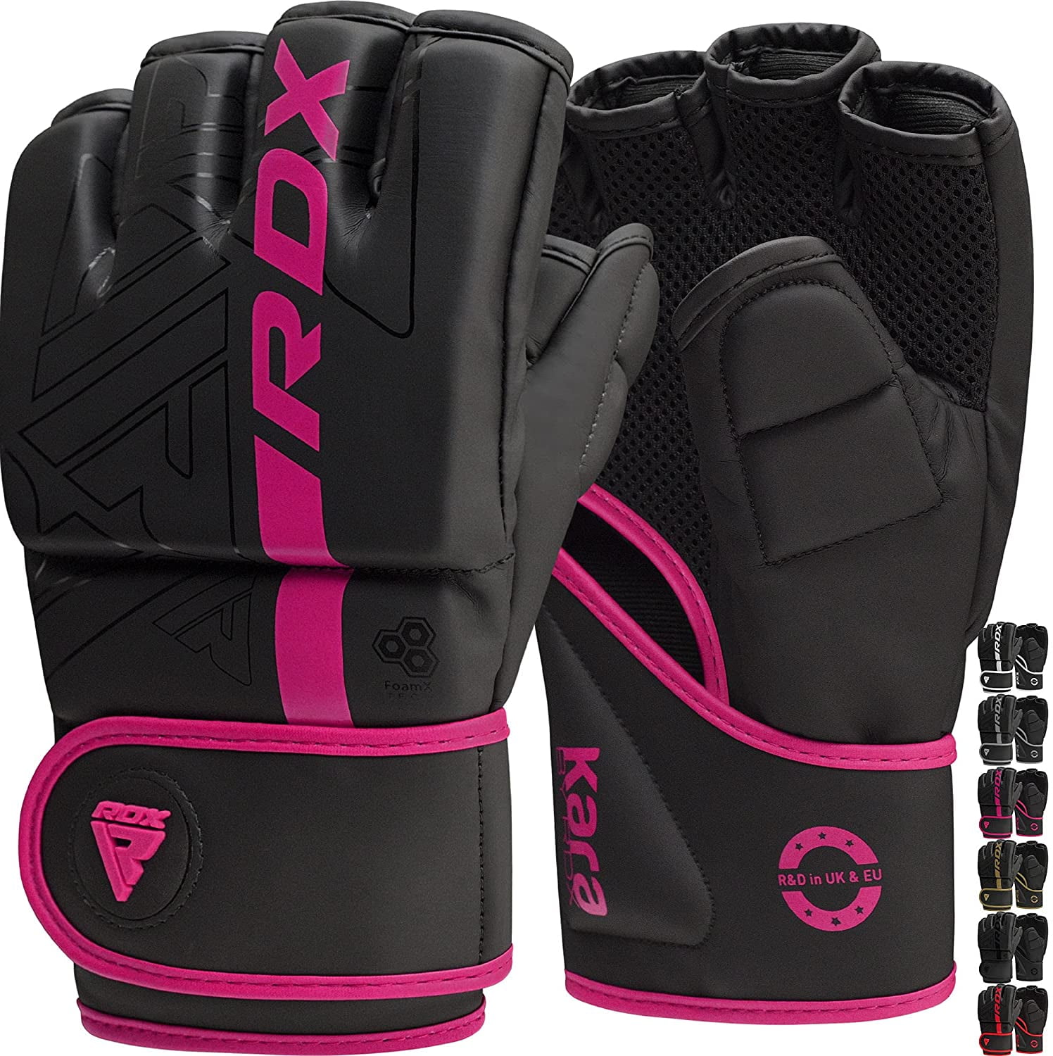 RDX MMA Boxing Gloves Grappling, Pre-Curved Martial Arts Mitts, Ventilated Palm Kara Pink L